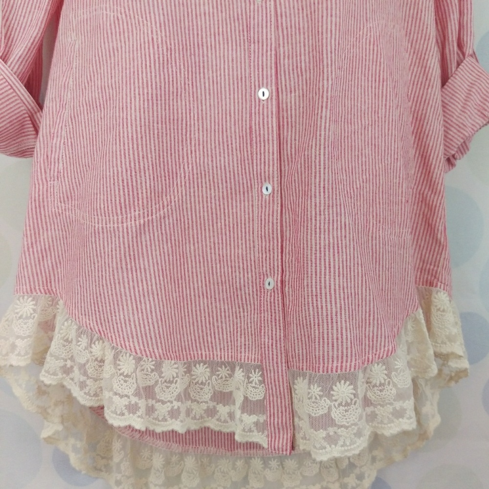 Umgee Country Striped Lace Trim Pockets Tunic - Picture 5 of 8